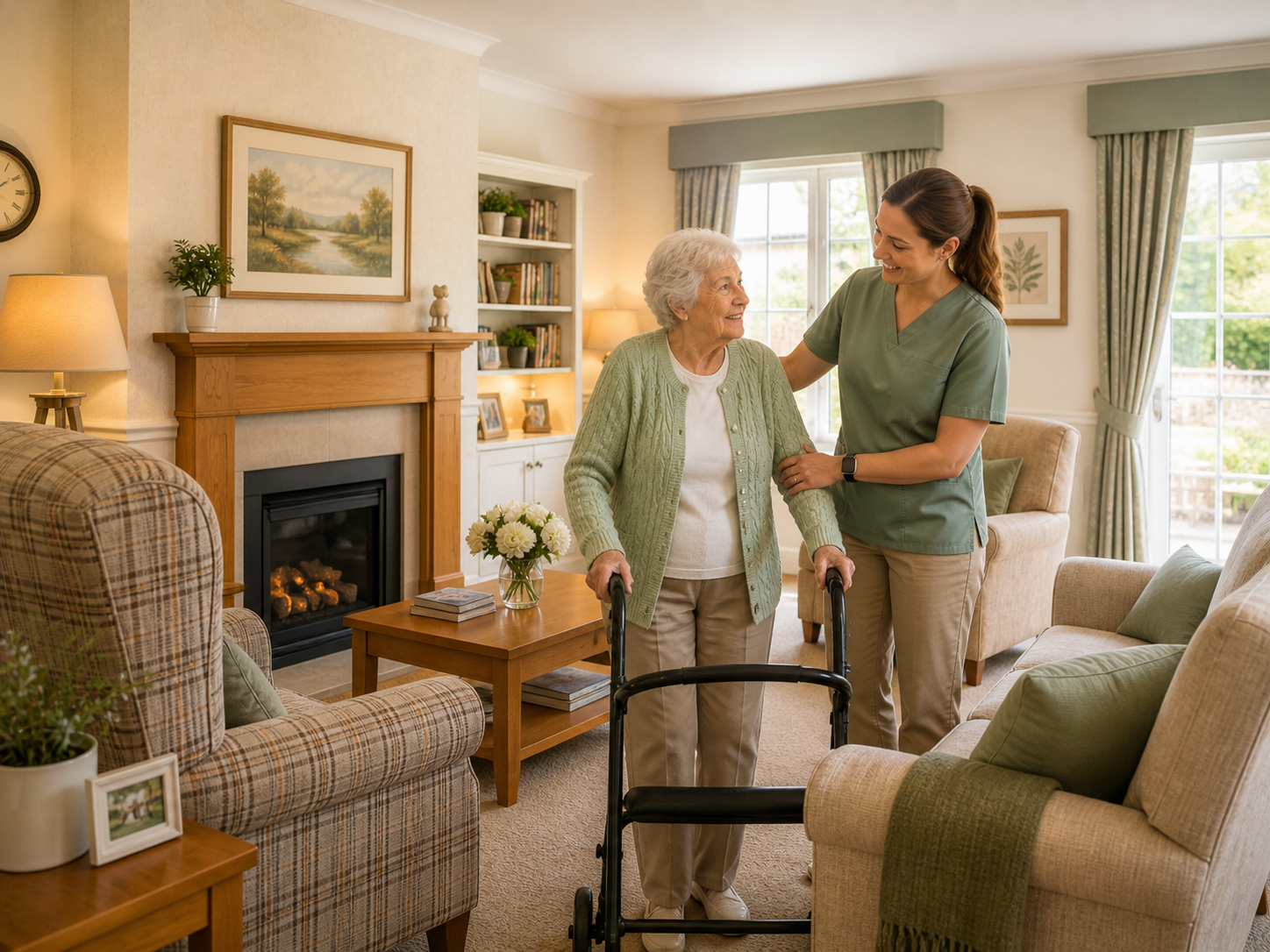 Warm caregiver supporting an elderly resident
